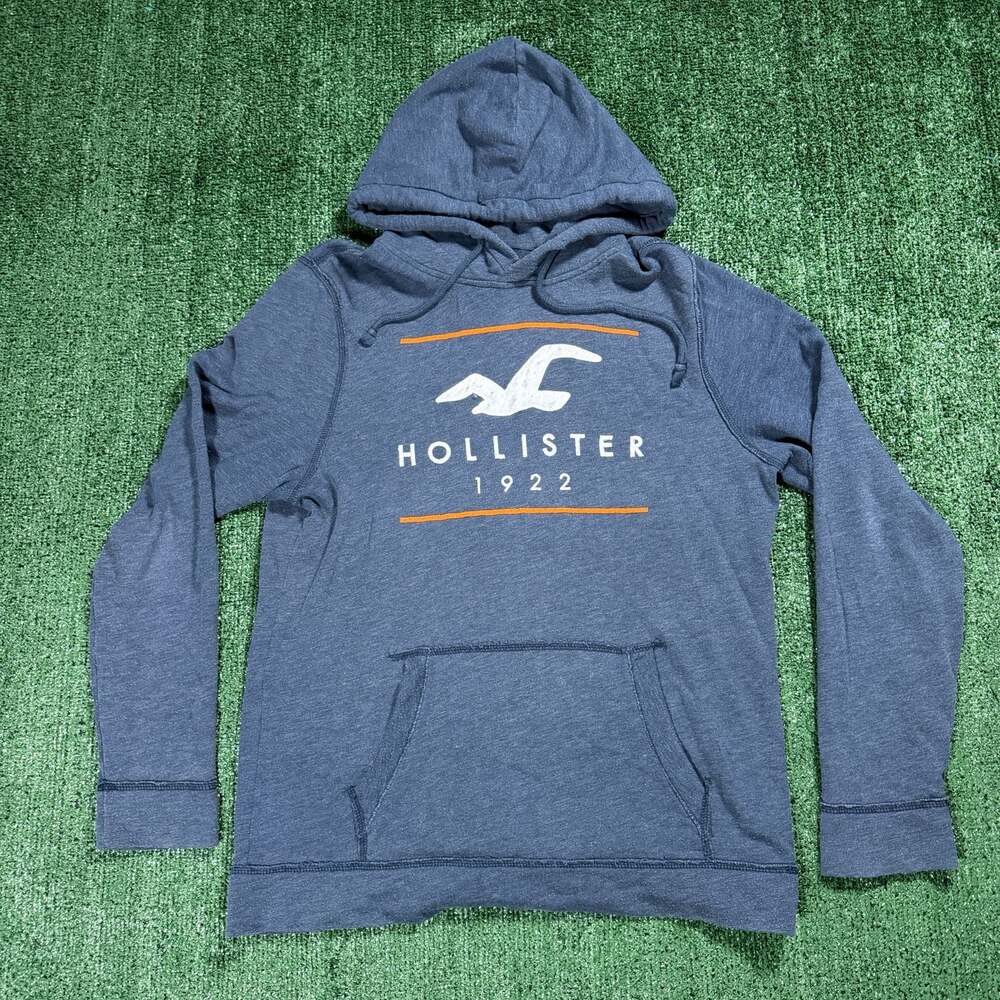 Y2K Surf Hollister California 1922 Men's Blue Graphic Logo Pullover Hoodie Large